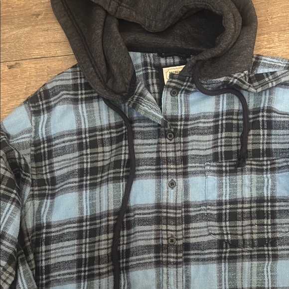 Blue and Black Plaid Hooded Shirt - Picture 3 of 7